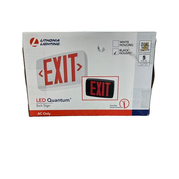 Lithonia Lighting LED Quantum Exit Sign Black Housing Direct Wire 427497 NEW - Picture 1 of 6